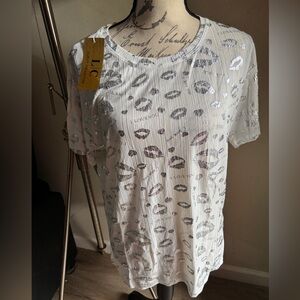 White and Silver Women's Top